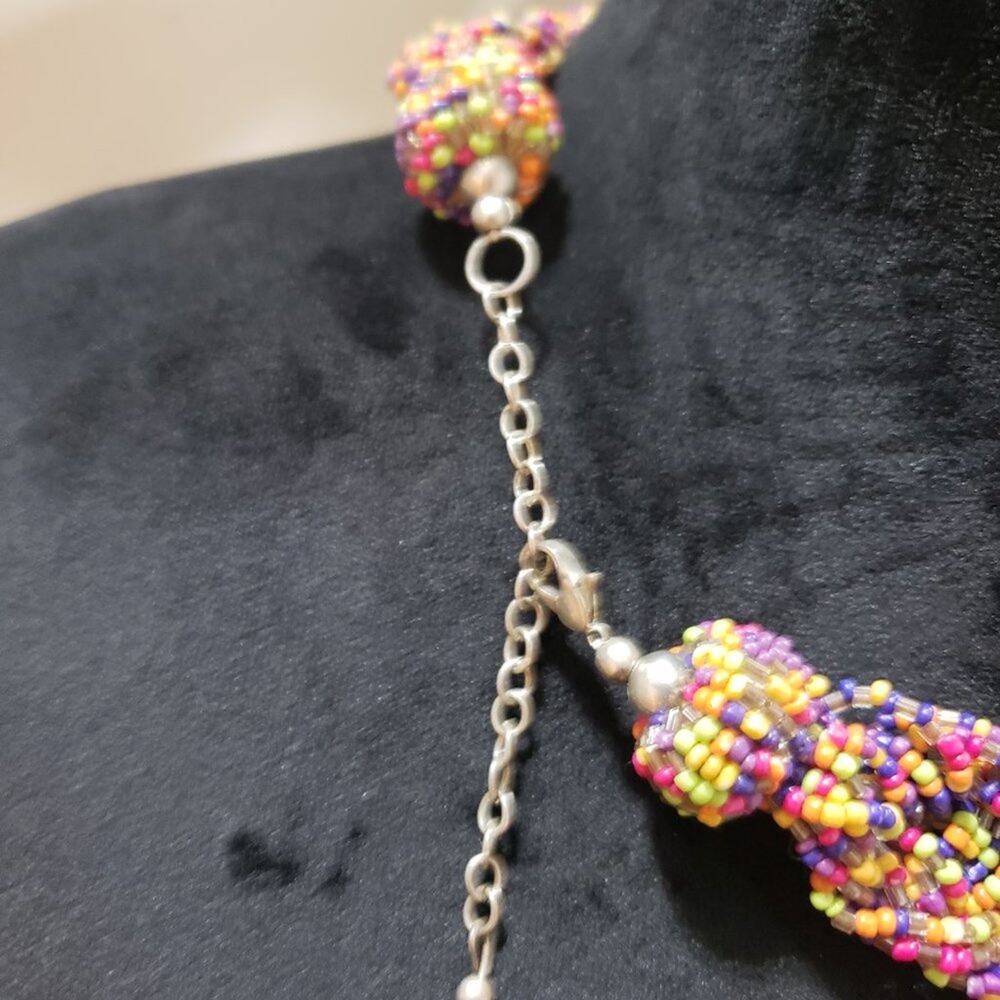 Womens Wide Braided Seed Bead Multi Strand Statement Necklace with Lobster Clasp - Picture 6 of 6